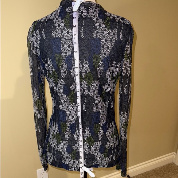 Tribal Blouse Sheer Blue Green White Cross Front Ruching Fitted Women’s Size M - Picture 5 of 11